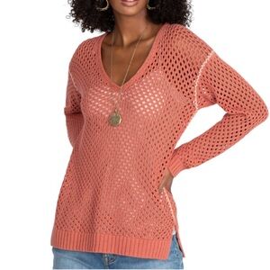 Johnny Was Sweater Womens Medium Theresa Crochet Feminine Coquette Knit Coral